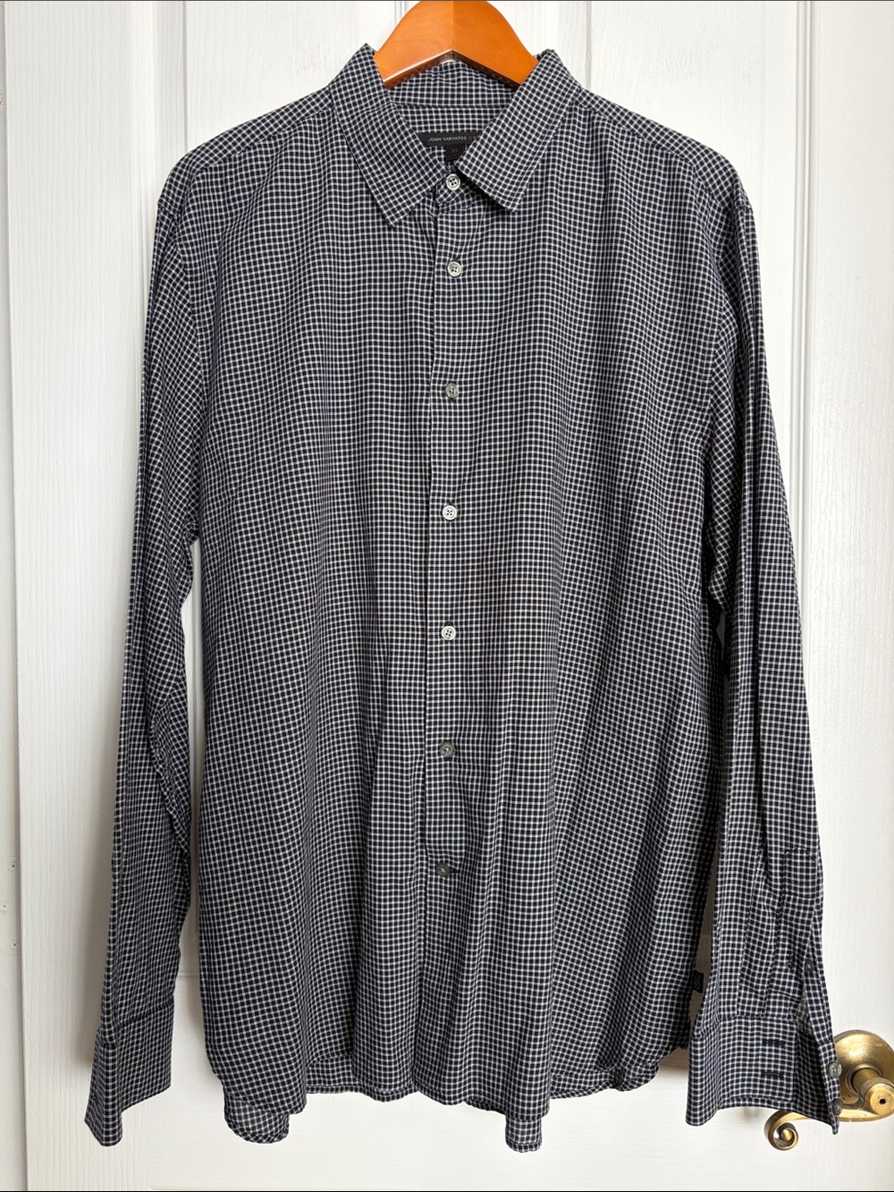 John Varvatos Black and White Micro-Check Button-Down Shirt